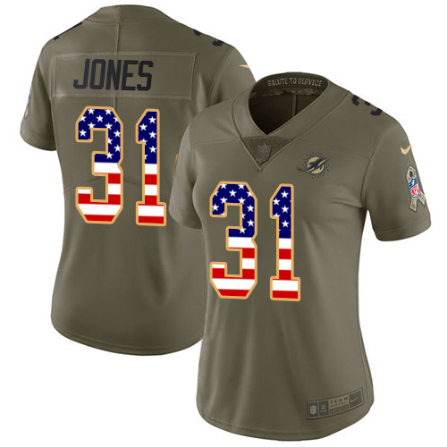 Nike Miami Dolphins #31 Byron Jones Olive USA Flag Women Stitched NFL Limited 2017 Salute To Service Jersey->women nfl jersey->Women Jersey